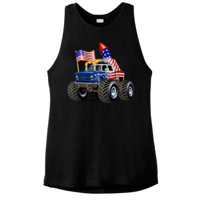 4th Of July Firecracker Monster Truck Ladies PosiCharge Tri-Blend Wicking Tank