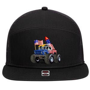 4th Of July Firecracker Monster Truck 7 Panel Mesh Trucker Snapback Hat