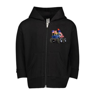 4th Of July Firecracker Monster Truck Toddler Zip Fleece Hoodie