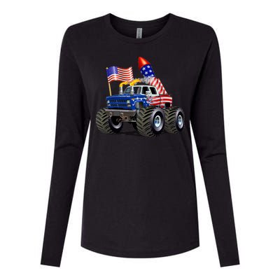 4th Of July Firecracker Monster Truck Womens Cotton Relaxed Long Sleeve T-Shirt