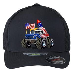 4th Of July Firecracker Monster Truck Flexfit Unipanel Trucker Cap