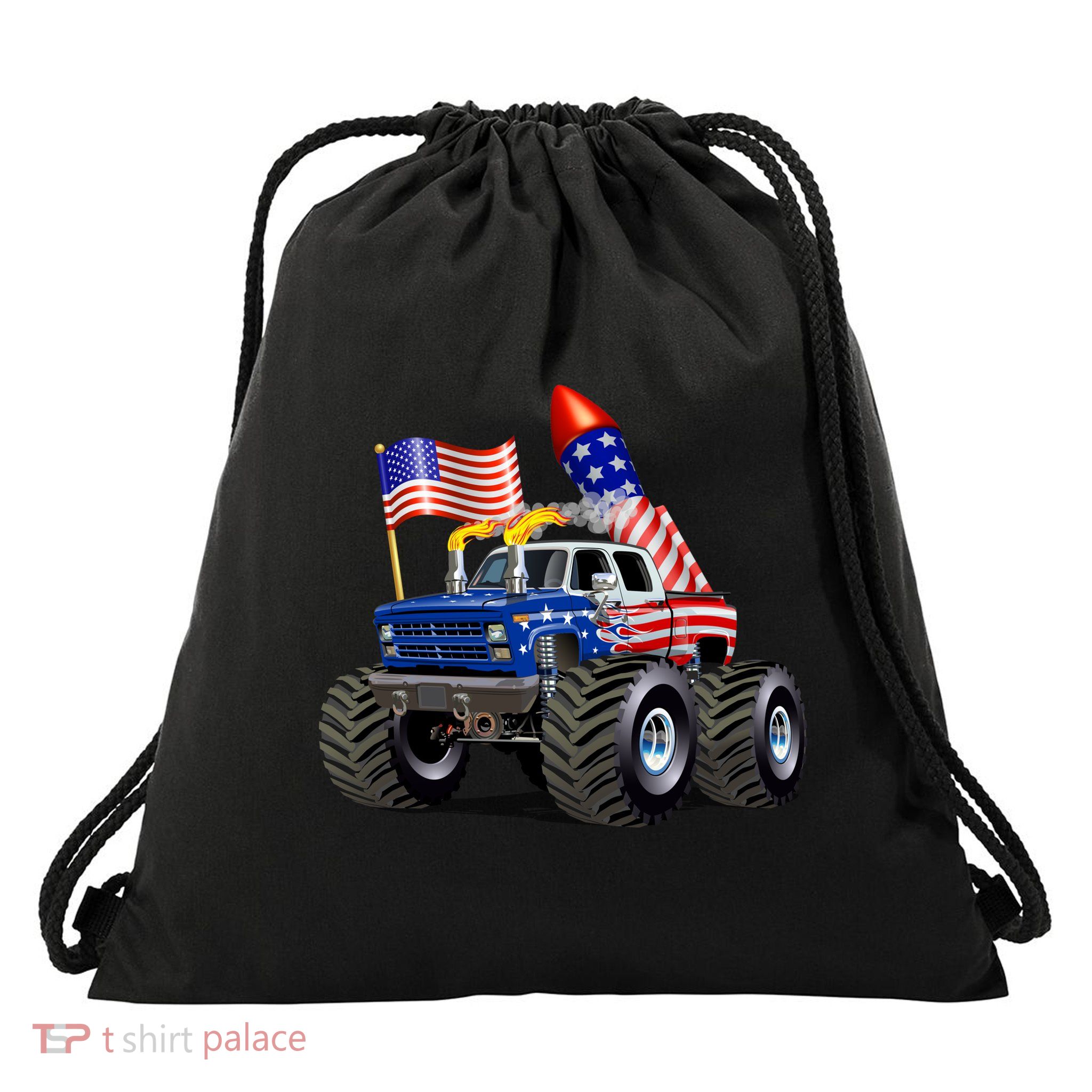4th Of July Firecracker Monster Truck Drawstring Bag