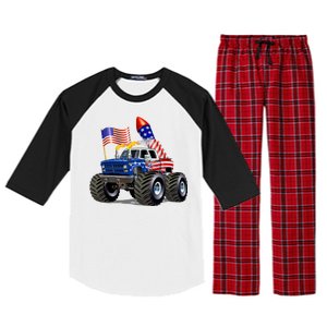 4th Of July Firecracker Monster Truck Raglan Sleeve Pajama Set