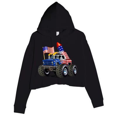 4th Of July Firecracker Monster Truck Crop Fleece Hoodie