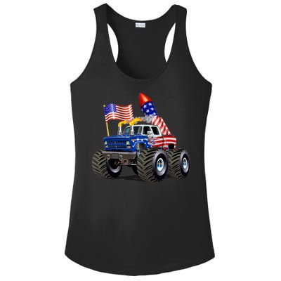 4th Of July Firecracker Monster Truck Ladies PosiCharge Competitor Racerback Tank