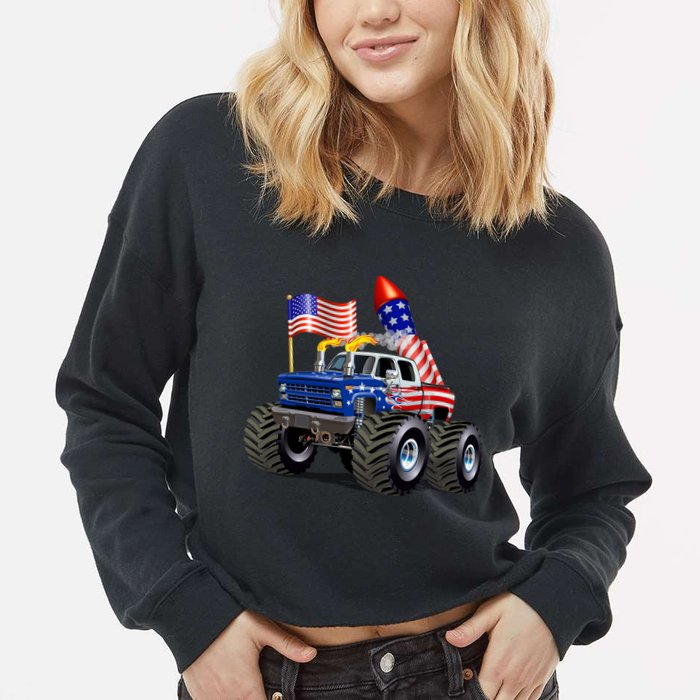 4th Of July Firecracker Monster Truck Cropped Pullover Crew