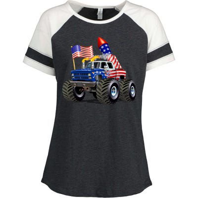 4th Of July Firecracker Monster Truck Enza Ladies Jersey Colorblock Tee