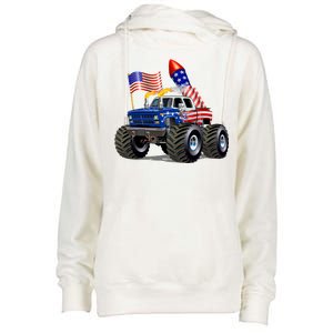 4th Of July Firecracker Monster Truck Womens Funnel Neck Pullover Hood