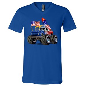 4th Of July Firecracker Monster Truck V-Neck T-Shirt