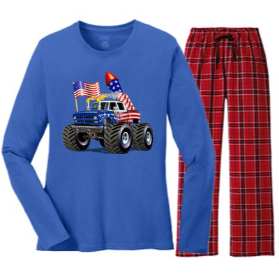 4th Of July Firecracker Monster Truck Women's Long Sleeve Flannel Pajama Set 