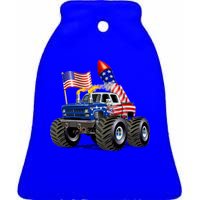 4th Of July Firecracker Monster Truck Ceramic Bell Ornament