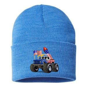 4th Of July Firecracker Monster Truck Sustainable Knit Beanie