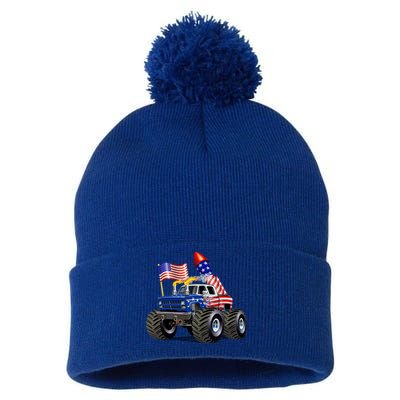 4th Of July Firecracker Monster Truck Pom Pom 12in Knit Beanie