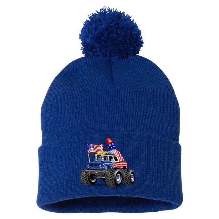 4th Of July Firecracker Monster Truck Pom Pom 12in Knit Beanie
