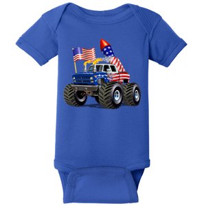 4th Of July Firecracker Monster Truck Baby Bodysuit