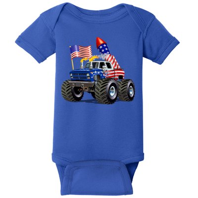 4th Of July Firecracker Monster Truck Baby Bodysuit