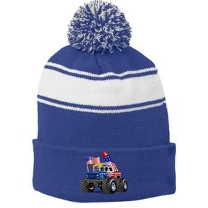 4th Of July Firecracker Monster Truck Stripe Pom Pom Beanie