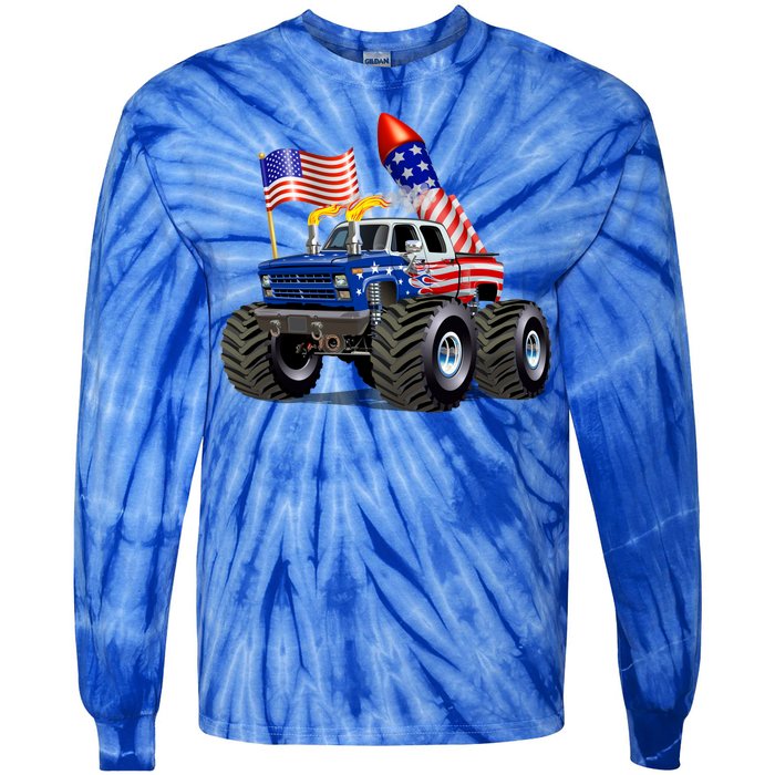 4th Of July Firecracker Monster Truck Tie-Dye Long Sleeve Shirt