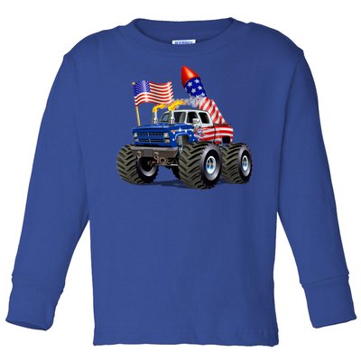 4th Of July Firecracker Monster Truck Toddler Long Sleeve Shirt