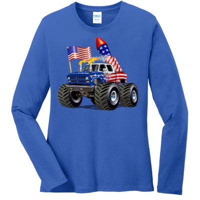 4th Of July Firecracker Monster Truck Ladies Long Sleeve Shirt