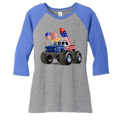 4th Of July Firecracker Monster Truck Women's Tri-Blend 3/4-Sleeve Raglan Shirt