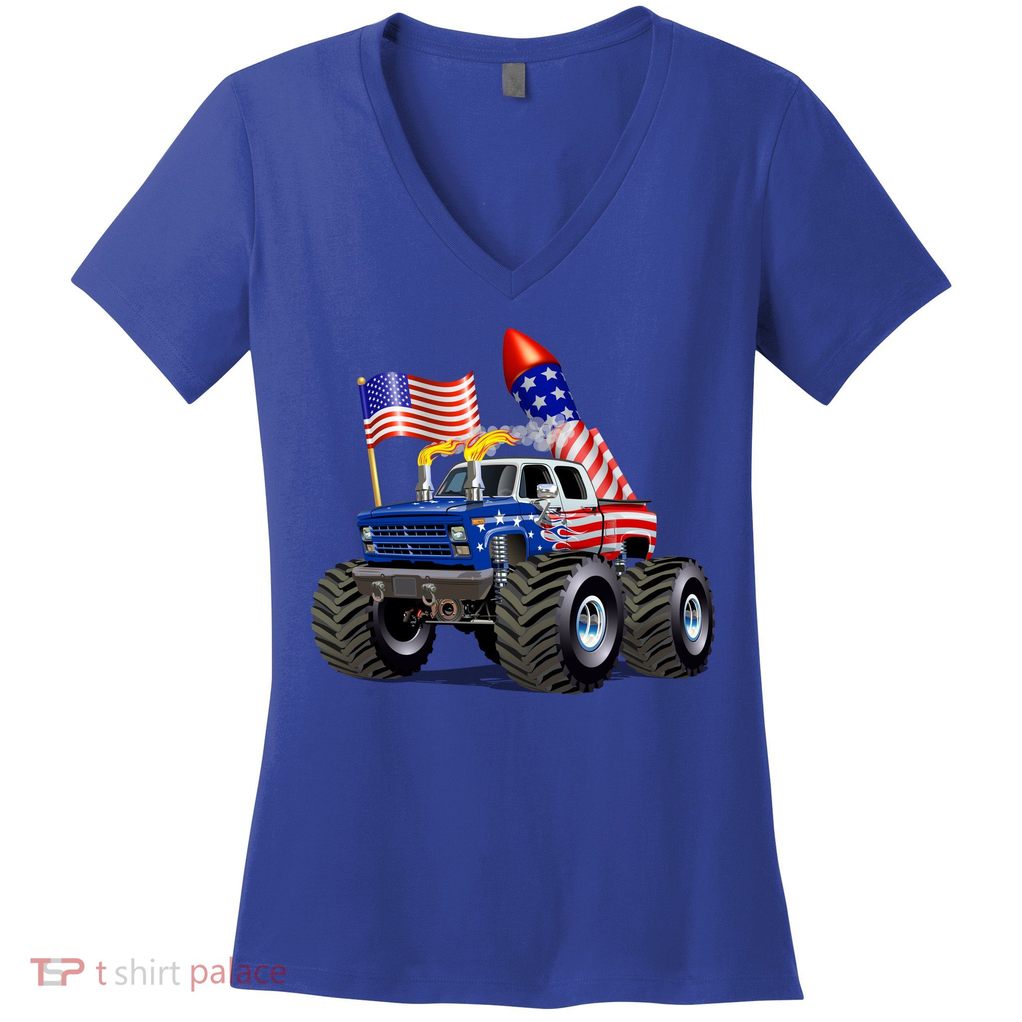 4th Of July Firecracker Monster Truck Women's V-Neck T-Shirt