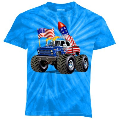 4th Of July Firecracker Monster Truck Kids Tie-Dye T-Shirt