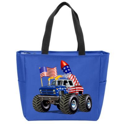 4th Of July Firecracker Monster Truck Zip Tote Bag