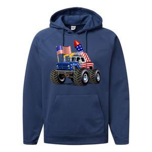 4th Of July Firecracker Monster Truck Performance Fleece Hoodie