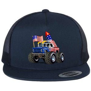 4th Of July Firecracker Monster Truck Flat Bill Trucker Hat