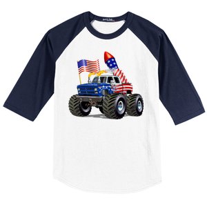 4th Of July Firecracker Monster Truck Baseball Sleeve Shirt