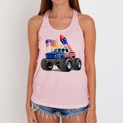 4th Of July Firecracker Monster Truck Women's Knotted Racerback Tank