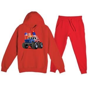 4th Of July Firecracker Monster Truck Premium Hooded Sweatsuit Set