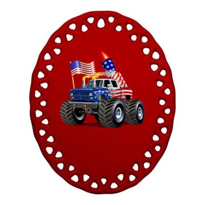 4th Of July Firecracker Monster Truck Ceramic Oval Ornament