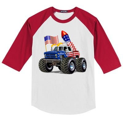 4th Of July Firecracker Monster Truck Kids Colorblock Raglan Jersey