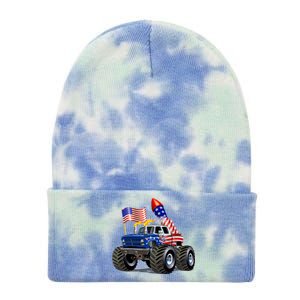 4th Of July Firecracker Monster Truck Tie Dye 12in Knit Beanie