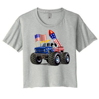 4th Of July Firecracker Monster Truck Women's Crop Top Tee