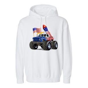 4th Of July Firecracker Monster Truck Garment-Dyed Fleece Hoodie