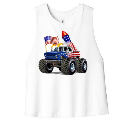 4th Of July Firecracker Monster Truck Women's Racerback Cropped Tank