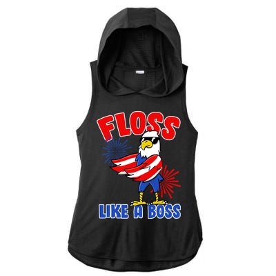 4th Of July Floss Like A Boss Eagle Ladies PosiCharge Tri-Blend Wicking Draft Hoodie Tank