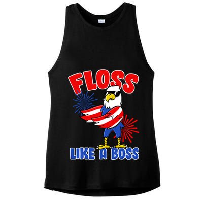 4th Of July Floss Like A Boss Eagle Ladies PosiCharge Tri-Blend Wicking Tank