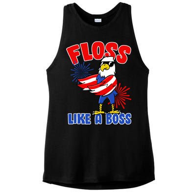 4th Of July Floss Like A Boss Eagle Ladies PosiCharge Tri-Blend Wicking Tank