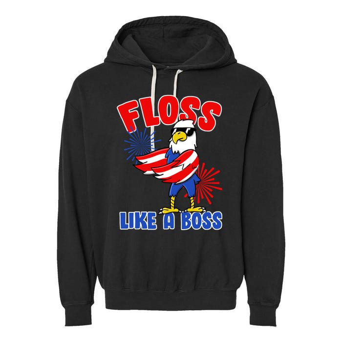 4th Of July Floss Like A Boss Eagle Garment-Dyed Fleece Hoodie