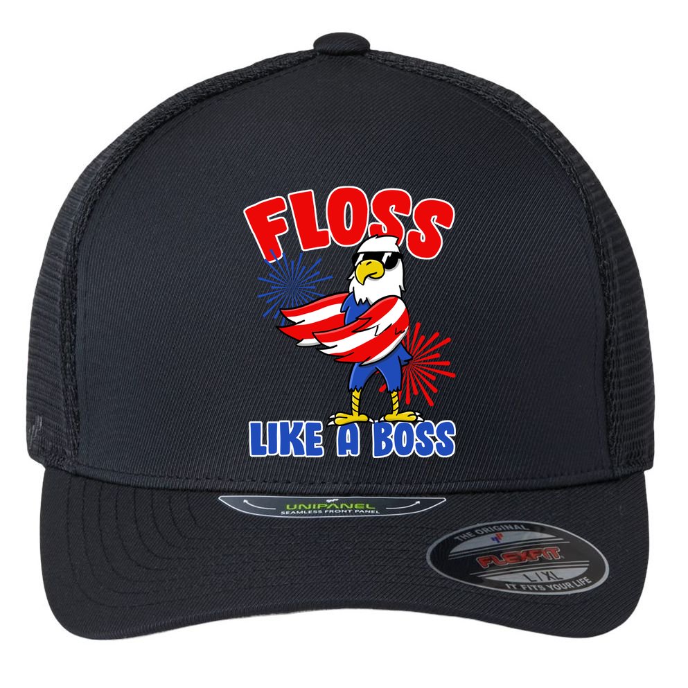 4th Of July Floss Like A Boss Eagle Flexfit Unipanel Trucker Cap