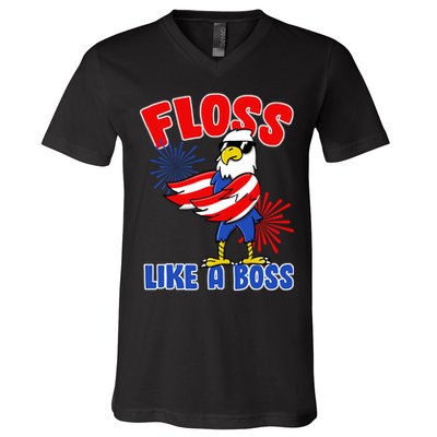 4th Of July Floss Like A Boss Eagle V-Neck T-Shirt