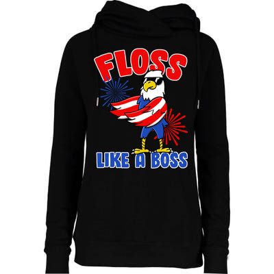 4th Of July Floss Like A Boss Eagle Womens Funnel Neck Pullover Hood