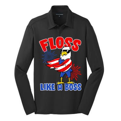 4th Of July Floss Like A Boss Eagle Silk Touch Performance Long Sleeve Polo