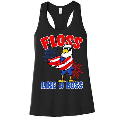 4th Of July Floss Like A Boss Eagle Women's Racerback Tank