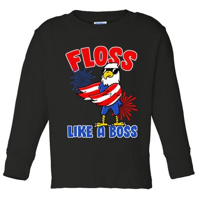 4th Of July Floss Like A Boss Eagle Toddler Long Sleeve Shirt
