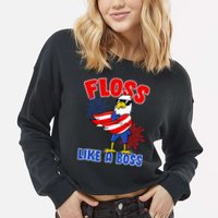 4th Of July Floss Like A Boss Eagle Cropped Pullover Crew